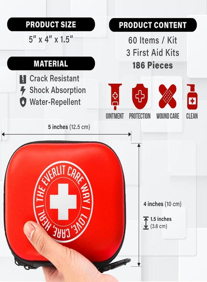 EVERLIT CARE MiniAid First Aid Kit | Compact & Lightweight Case with Carabiners for Travel | Family & Kid Friendly 180 Pcs Wound Care Supplies for School, Work, Outdoor, Home & Office | Pack of 3 - Image 4
